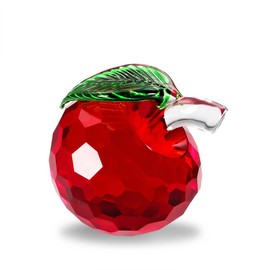 Duosuny Crystal Apple Paperweight, 60 mm Art Glass Apple Collectible Figurines Best for Lucky Christmas Eve Gifts Great Wedding Decor Gifts (Red)