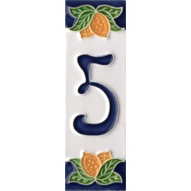Italian Ceramic Numbers & Letters House Numbers Lemon Design Tile Size 10cm x 3.5cm 3 to 6 Tile Frames (Number 5)