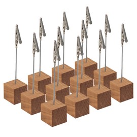 CIOUYAOS Pack of 12 Card Stands, Photo Holders with Clips, Memo Clip Holder, Christmas Card Holder with Crocodile Closure, Wooden Base, Photo Stand, Place Card Holder, for Pictures, Cards, Notes