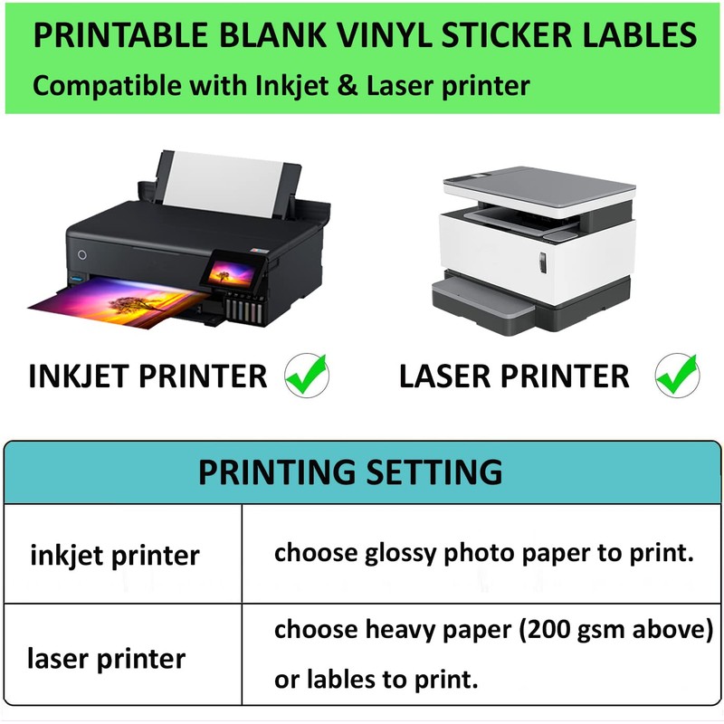 200 Pcs Bottle Labels 4x2 inch Printable Glossy White Waterproof