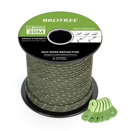 Brotree Guy Ropes Camping 30 m Tent Cord with 6 x Tensioners 3 mm Reflective Guy Ropes with Rope Tensioner for Tent, Camping, Awning, Awning (Military Green)