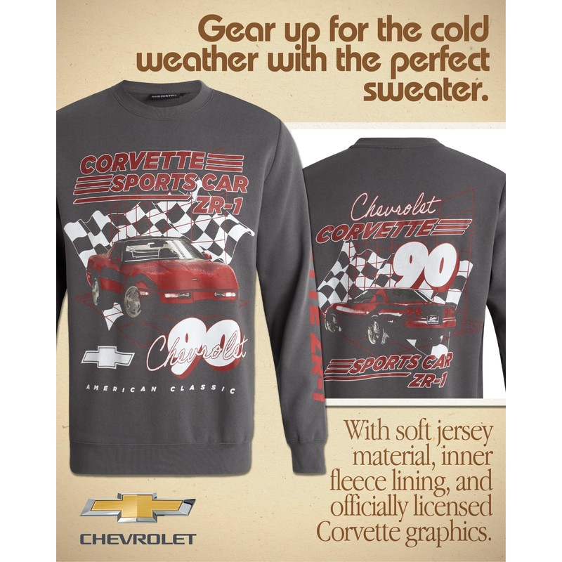 General Motors Men's Sweatshirt - Chevy Corvette Camaro Fleece Crewneck