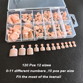 Puntas para uñas de los pies cortas y cuadradas, 12 tamaños, 120 piezas/caja, Uñas postizas francesas nude con cobertura completa