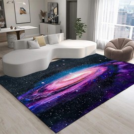 USTIDE 3D Universe Rug Purple Galaxy Starry Sky Area Rug Universe Space Throw Rugs for Girls Bedroom Living Room Non-Slip Playroom Floor Mat 5X7FT
