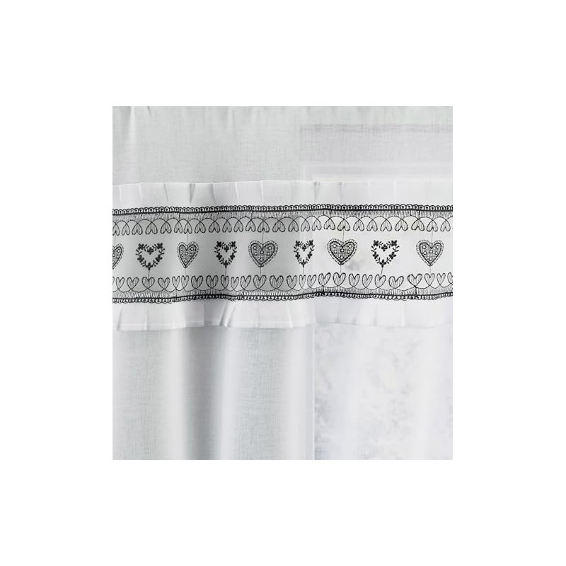 Tyrone Textiles Lucy Embroidered Heart Black Kitchen Window Set Curtain