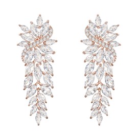 Clearine Bridal Drop Marquise Cluster Long Stud Earrings for Women Clear Silver Tone, Cubic Zirconia