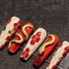 QQPPOLIU Red Press on Nails Coffin Shape Glue on Nails