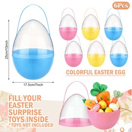 Foilswirl 6 Set Giant Easter Egg Fillable Jumbo Eggs with Handles 10 Inch Colorful Extra Large Plastic Egg Rabbit Ears Headband Egg Shaped Bucket Stuffers for Easter DIY Hunt Decoration Party Supplies
