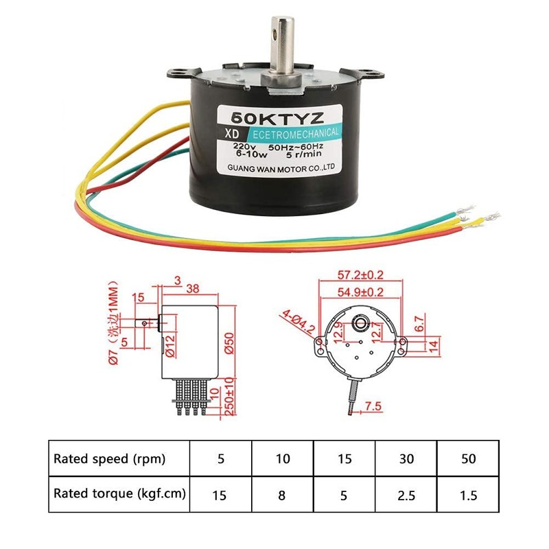50KTYZ AC 220V 6-10w Miniature Permanent Magnet Synchronous Motor CW/CCW