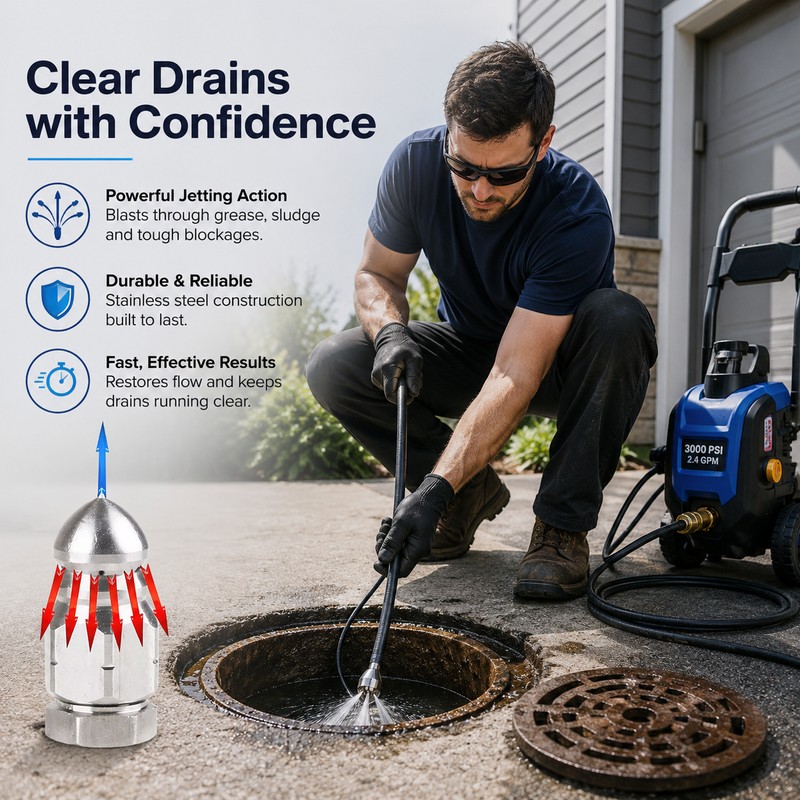 Sewer Jetter Nozzle Kit for Pressure Washer Use – Stainless