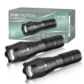 LETMY LED Tactical Flashlight S1000 PRO - 2 Pack Bright, Military Grade XML T6 High Lumens Flashlights - Portable Handheld Flash Lights with 5 Modes, Zoomable, Waterproof for Camping Outdoor Emergency