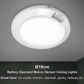 Awanber Battery Operated Motion Sensor Lights Indoor, Closet Lights Battery Powered with 210LM 6000K Wireless LED Ceiling Lights for Laundry Stairwell Hallway Shed Cabinet - Cool White (2 Pack)
