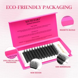 XIUSUZAKI 6D W Shape Eyelash Extension 0.07 D Curl Volume Premade Fans LU Matte Black Cluster Lash Extensions(6D 0.07 LU, 14mm)