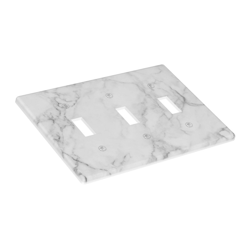 White Gray Marble Light Switch Plate Cover Triple Toggle 3