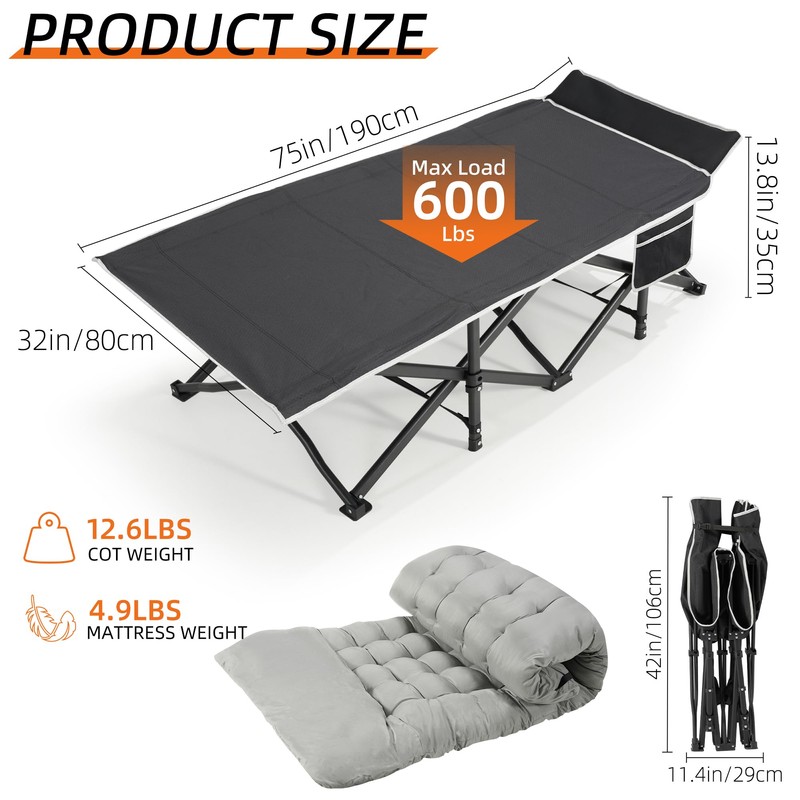 Fragess Portable Camping Cot, 32" Extra Wide Camping Cots for