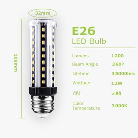 LED Light Bulb 100W Equivalent 1200 Lumen 3000K Warm White 12W LED Corn E26 Light Bulb Base Non-dimmable Ceiling Fan Corn Lighting for Home, Garage, Indoor High Brightness (Warm White100 Equivalent)