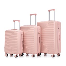 Merax Luggage Sets 3 Piece, ABS Lightweight 20in/24in/28in Luggage,Hardside Carry On Suitcase Set with TSA Lock & Double Wheels, Pink