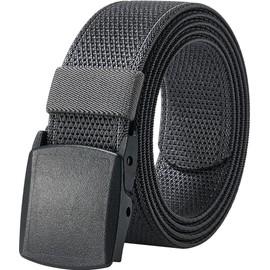 Elastic Men Belts, Stretch Web Canvas Belt with Plastic Buckle for Outdoors Work, Adjustable Trim to Fit for Jeans Below 46" (Gray)