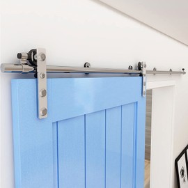 CCJH 4ft Stainless Sliding Barn Door Hardware Kit Heavy Duty for Single Wood Door (Flate Shape Hanger)