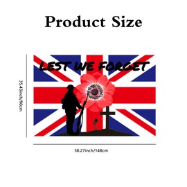 Lest We Forget Flag, Memorial Day Flag, 35x58 inch Red Poppy Flower Flags, Lest We Forget Army Flags for Never Forgets Veterans Remembrance Day Decorations Memorabilia