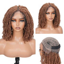 Full Lace Fluffy Braided Wig Short Twist Wig with Baby Hair 1B27