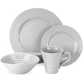 Portmeirion Sophie Conran Grey Dinnerware Set | Set of 4 | Made from Fine Porcelain | Dishwasher and Microwave Safe | Perfect Kitchenware Addition