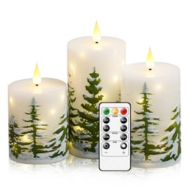 kakoya Flickering Flameless Candles with Remote,3 Pcs Real Wax LED Pillar Candles Battery Operate with Embedded Star String for Home Decoration Christmas Gifts