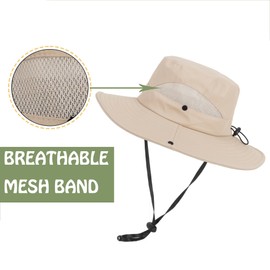 Boys-Girls Summer Wide-Brim Sun-Hat UV-Protection for Kids Toddler Fishing-Hats-Outdoor Adventures Safari-Hat with Chin Strap (5-14Y) Beige