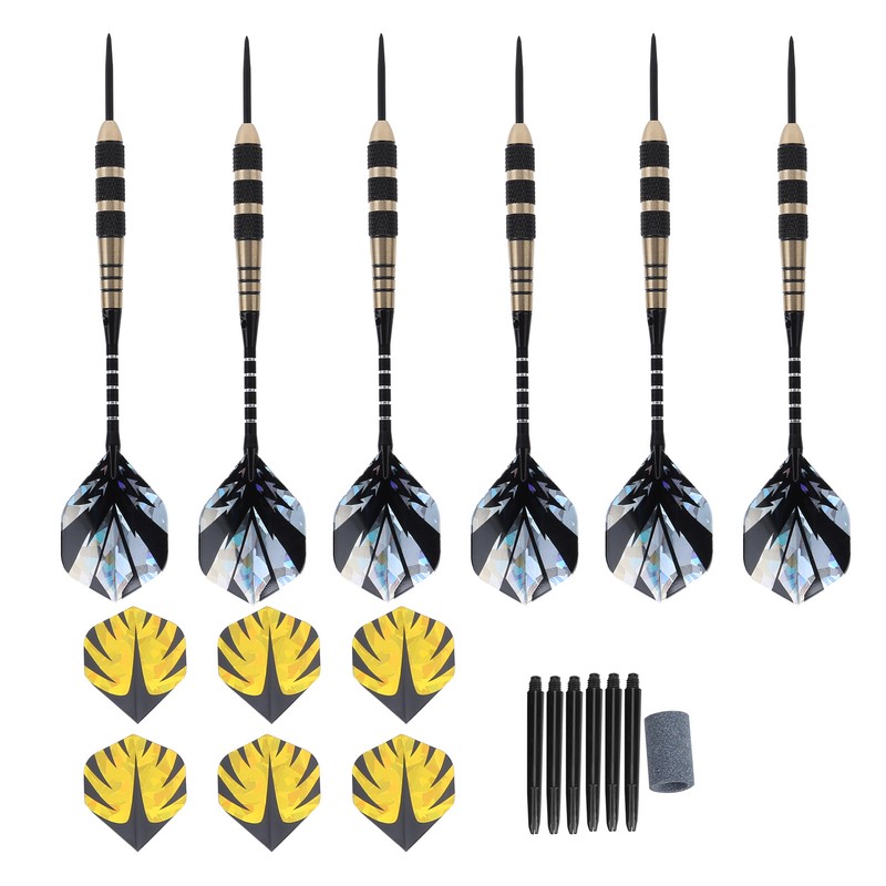 Darts Kit 12 Dart Tail Flights Shafts Black Nickel Copper