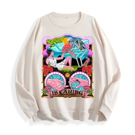 Psychedelic Skeleton Mushroom Graphic Crewneck Sweatshirt, US Warehouse, 6 ColorsSize: S, Color: Light Gray
