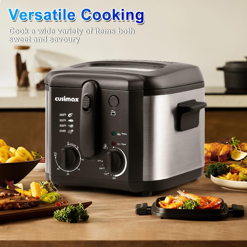 CUSIMAX Electric Deep Fryer for Home Use, 2.5 Liter 1500W