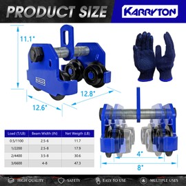 KARRYTON 3Ton/6600LB Beam Trolley 4 – 8in Adjustable Flange Width, Heavy Duty Manual Push Trolley w/Dual Track Rollers for Crane Lifts, Garage Hoists, Straight/Curved I Beams