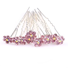 ILOVEDIY 10pcs Pink Crystal Rhinestones Bun Hair Pins Accessories for Bridal Weddings