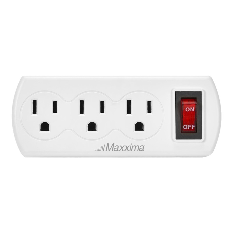 Maxxima 3 Outlet Grounded Wall Plug Adapter with On/Off Switch,