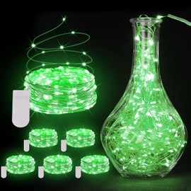 JUSTPRO 6 Pack Fairy Lights Battery Operated String Lights - 7ft 20 LED Waterproof Silver Wire Firefly Lights for DIY Wedding Décor Table Centerpieces Craft Mason Jars Party Decor(Green)