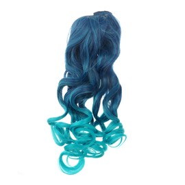 Mikinona Fashionable Curly Hair Wig One-piece Gradient Long Wavy Clip-on Synthetic Hairpiece Lake Blue Fit