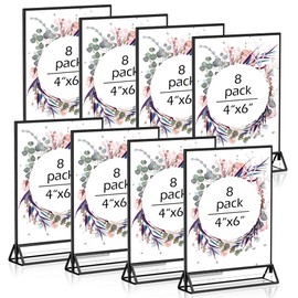 Ukontagood 8 Pack Black Acrylic Sign Holder, Clear Acrylic Wedding Table Number Holder Stands, Picture Frames Double Sided, Clear Easel Table Stands for Signs for Wedding, Home, Restaurant (4''×6'')