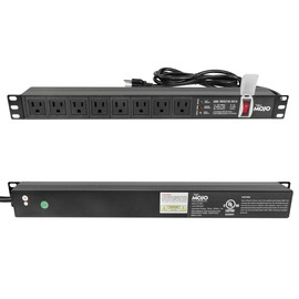 Tecmojo 1U Rack-Mount Horizontal 8-Outlet Power Strip UL Listed PDU with Surge Protection LED Indicators 6ft Cord Power Distribution for IT and Network Server Racks