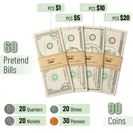 Mr. Pen - Play Money for Kids, 150 Pcs, Ages 3+, Realistic Fake Cash and Coins