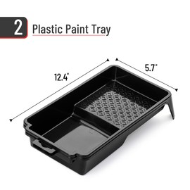 Bates- 4 Inch Paint Tray, 2 Pack, Black, Plastic 4 Inch Paint Roller Tray, Deep Capacity, Textured Ridge