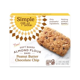 Simple Mills Almond Flour Snack Bars, Peanut Butter Chocolate Chip - Gluten Free, Made with Organic Coconut Oil, Breakfast Bars, Healthy Snacks, 6 Ounce (Pack of 1)
