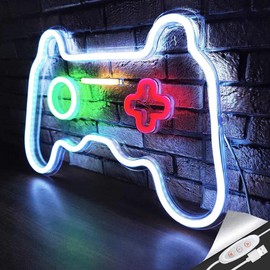 Gamer Neon Sign, Dimmable Gamepad Neon Sign for Wall Decor, USB-Powered LED Neon Gaming Sign for Gamer Room, Boys Bedroom & Teen Gifts, Cool Neon Light for Gamers