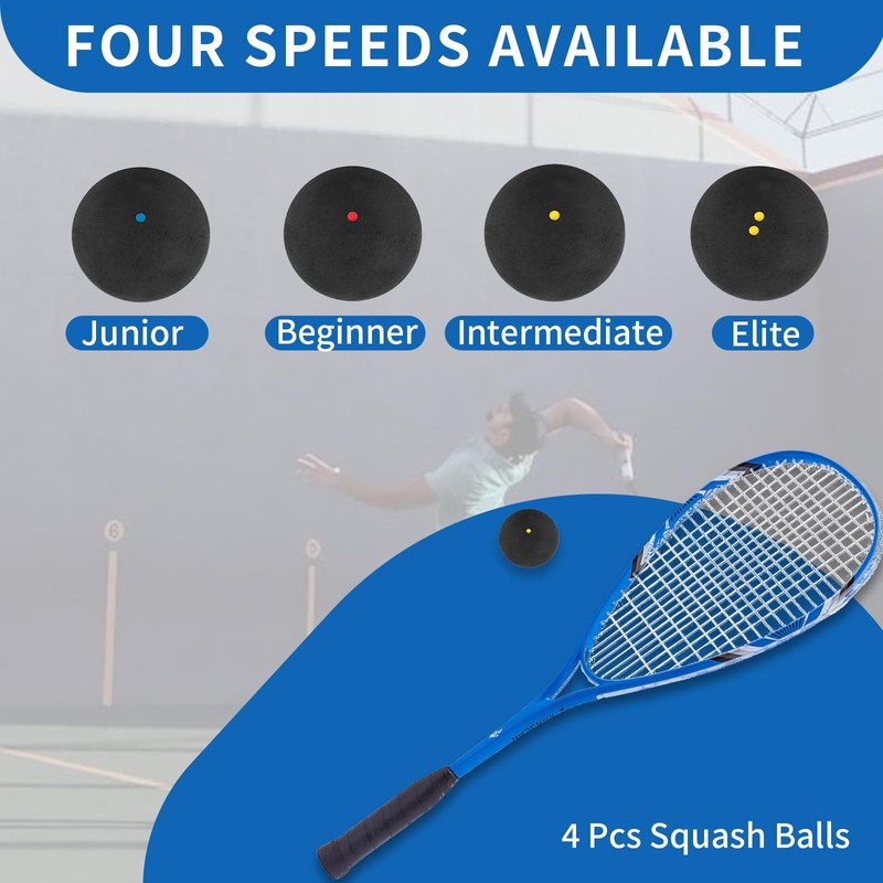 WanderGo Squash Balls, 4Pcs Squash Ball Double Yellow Dot/Single Yellow