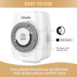 TiFFCOFiO Indoor Mechanical Timers for Electrical Outlets, 2 Prong Plug in Outlet Daily Repeating Light Timer for Indoor Lights, ETL Listed (2 Pack)