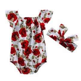 Winmany Newborn Baby Floral Romper Infant Girls Summer Cloth with Bow Headband