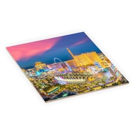 Island Gifting 8 Inch Square Decorative Ceramic Tile (Art) for Wall or Decor Featuring Image of Aerial View of Las Vegas Strep in Nevada