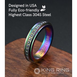 King Ring 5mm Fidget Ring – Spinner Ring for Men & Women with Glass Stones K34 – Multi 06