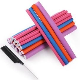 24 Piezas Tubos para Cabello Sin Calor, GeeRic Heatless Curls Rizador Sin Calor Tubos DIY para Peinar el Cabello 4 Tamaños Para Cabellos Cortos y Medi