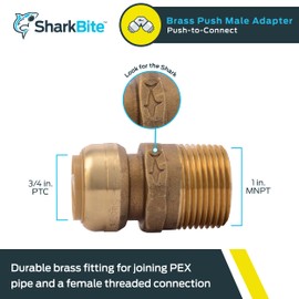 SharkBite 3/4 x 1 Inch MNPT Adapter, Push to Connect Brass Plumbing Fitting, PEX Pipe, Copper, CPVC, PE-RT, HDPE, U139LFA