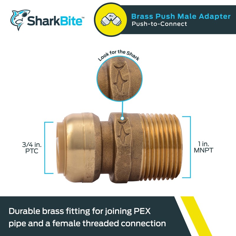 SharkBite 3/4 x 1 Inch MNPT Adapter, Push to Connect
